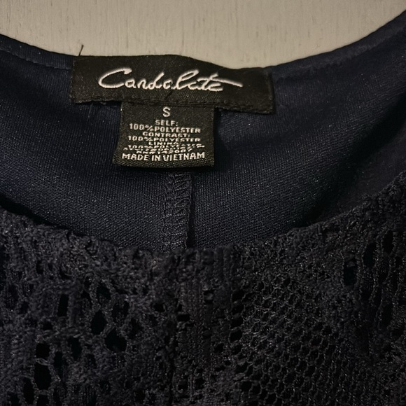 Navy blue formal long dress with a silk in line with a Lacey outside - Picture 4 of 6